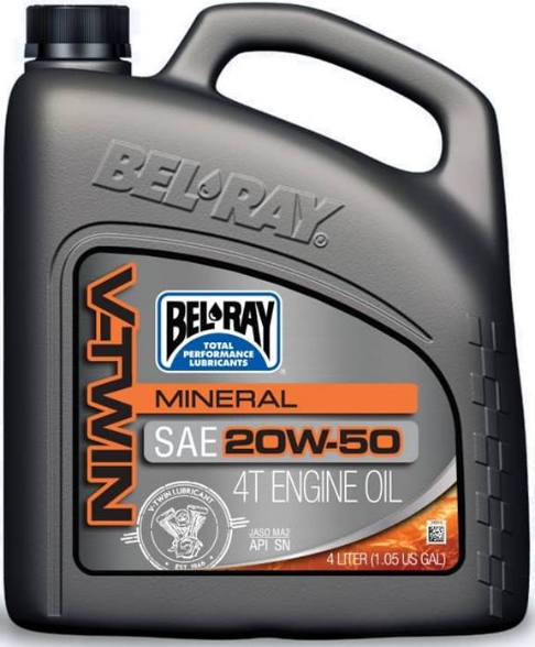 Mineralno motorno olje BEL-RAY V-Twin Mineral 20W-50, 4 L